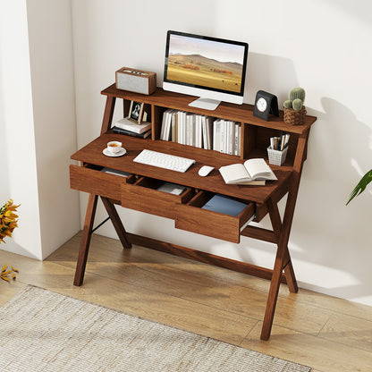 Mid Century Office Desk With 3 Drawers, Monitor Stand, Brown Computer Desks at Gallery Canada