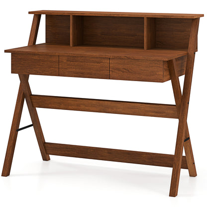 Mid Century Office Desk With 3 Drawers, Monitor Stand, Brown Computer Desks at Gallery Canada
