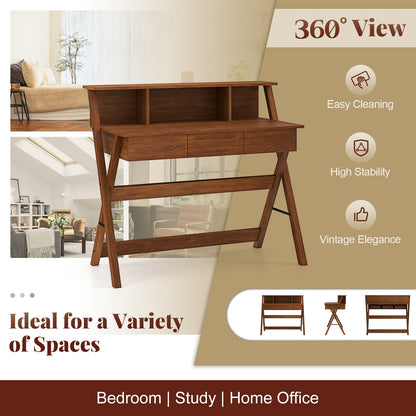Mid Century Office Desk With 3 Drawers, Monitor Stand, Brown Computer Desks at Gallery Canada