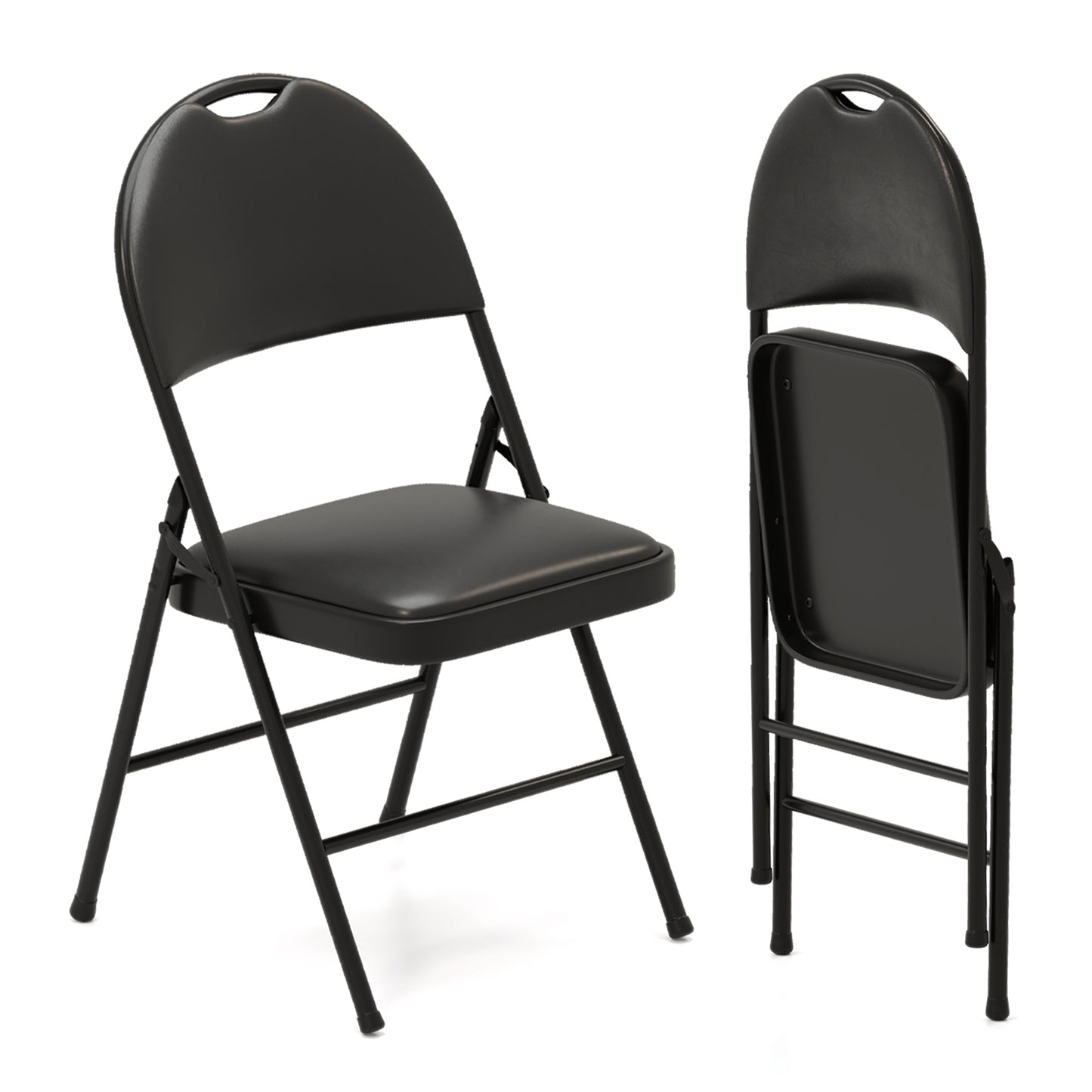 2 Pack Padded Folding Chairs, Metal Frame, Carry Handle, Black Conference Chairs Black at Gallery Canada