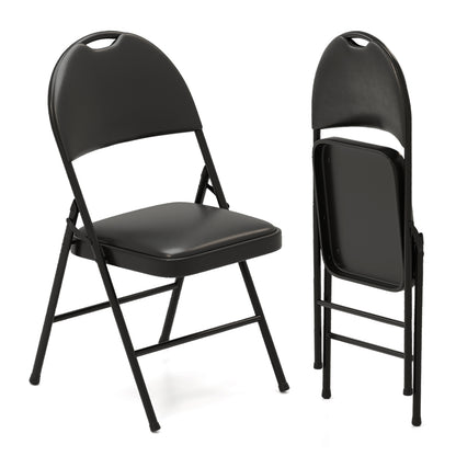 2 Pack Padded Folding Chairs, Metal Frame, Carry Handle, Black Conference Chairs Black at Gallery Canada