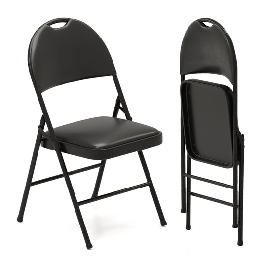 2 Pack Padded Folding Chairs, Metal Frame, Carry Handle, Black Conference Chairs Black at Gallery Canada
