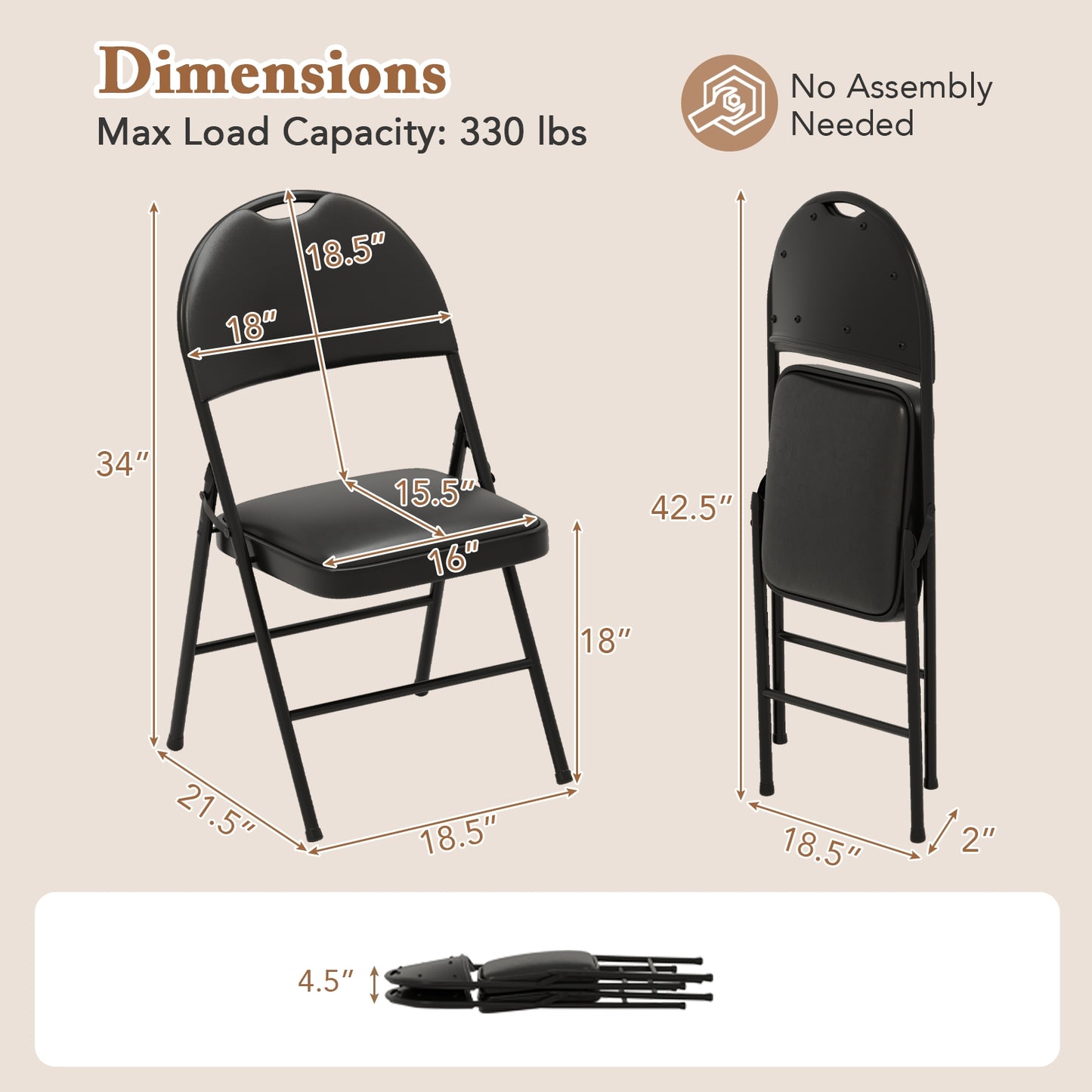 2 Pack Padded Folding Chairs with Metal Frame and Carry Handle, Black Conference Chairs at Gallery Canada
