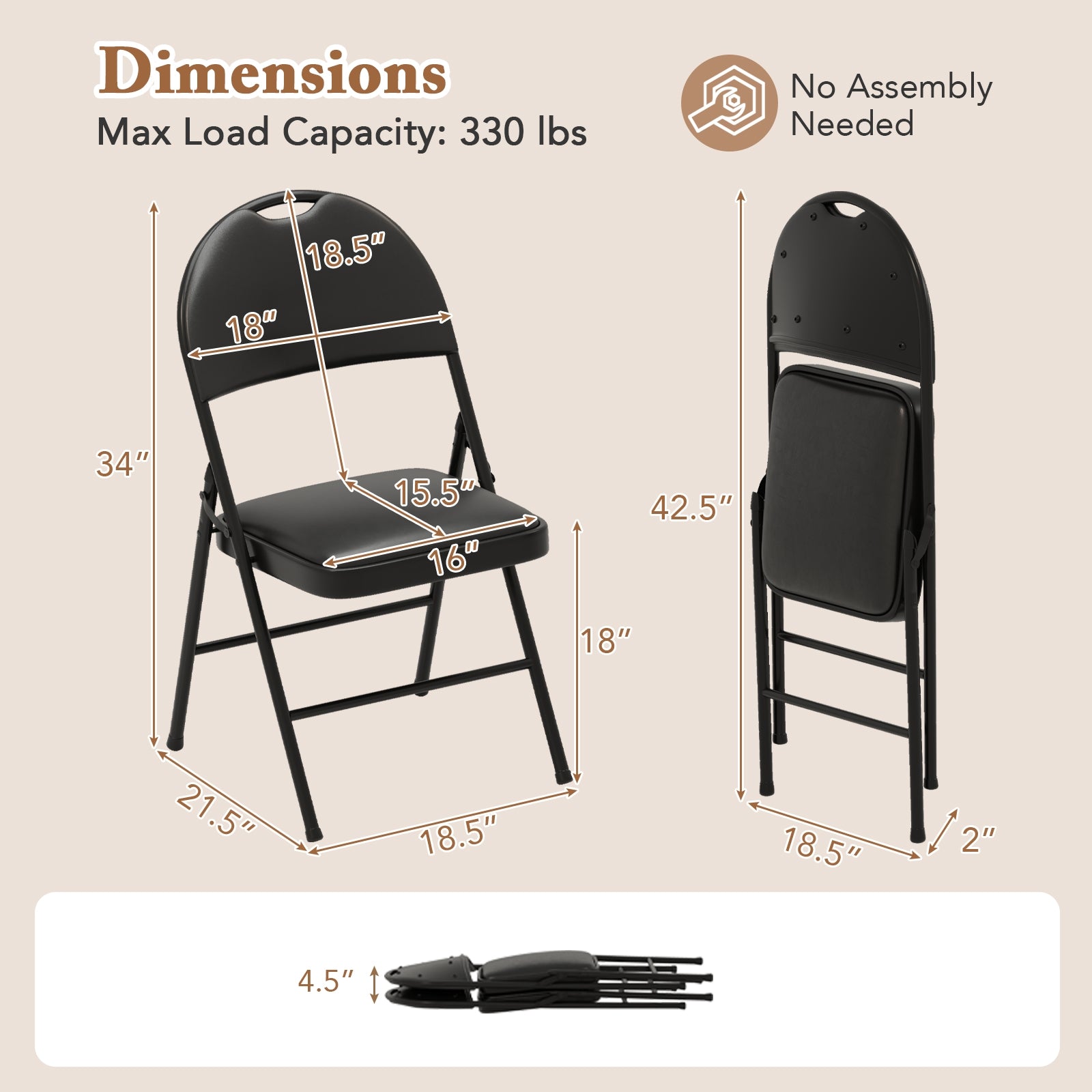 2 Pack Padded Folding Chairs with Metal Frame and Carry Handle, Black Conference Chairs at Gallery Canada