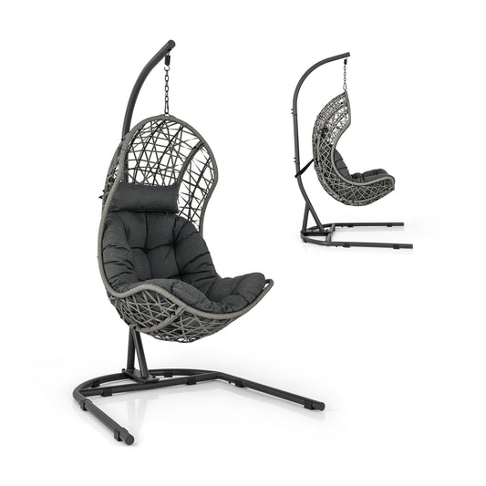 Egg Chair With Stand, PE Rattan Swing Hammock, Gray Hammocks Gray at Gallery Canada