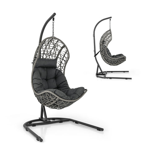 Egg Chair with Stand PE Rattan Swing Hammock Chair with Pillow and Cushion, Gray