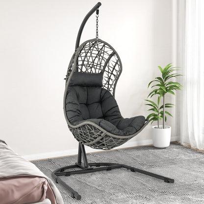 Egg Chair with Stand PE Rattan Swing Hammock Chair with Pillow and Cushion, Gray Hammocks at Gallery Canada