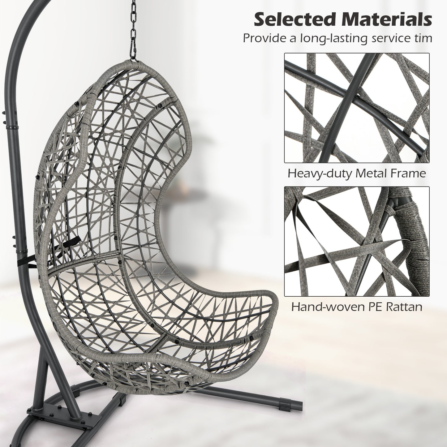 Egg Chair with Stand PE Rattan Swing Hammock Chair with Pillow and Cushion, Gray Hammocks at Gallery Canada