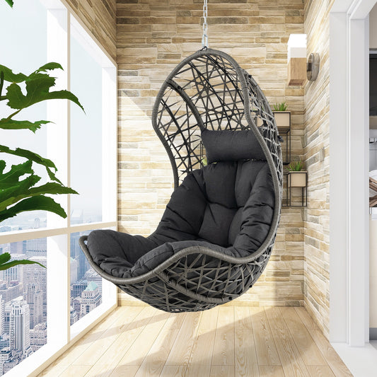 Hanging Egg Chair PE Rattan Swing Hammock Chair with Soft Pillow and Cushion, Gray Hammocks Gray at Gallery Canada