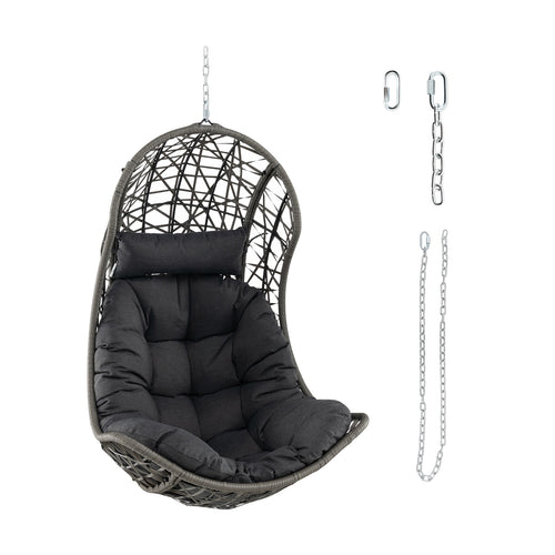 Hanging Egg Chair PE Rattan Swing Hammock Chair with Soft Pillow and Cushion, Gray