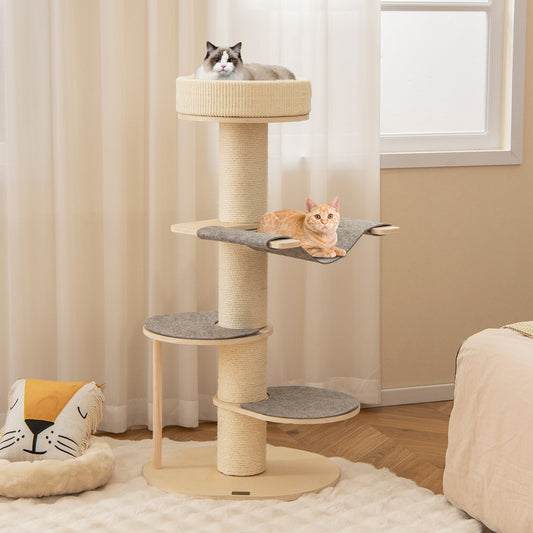 47 Inches Cat Tree for Indoor Cats with Thickened Sisal Scratching Posts, Gray - Gallery Canada