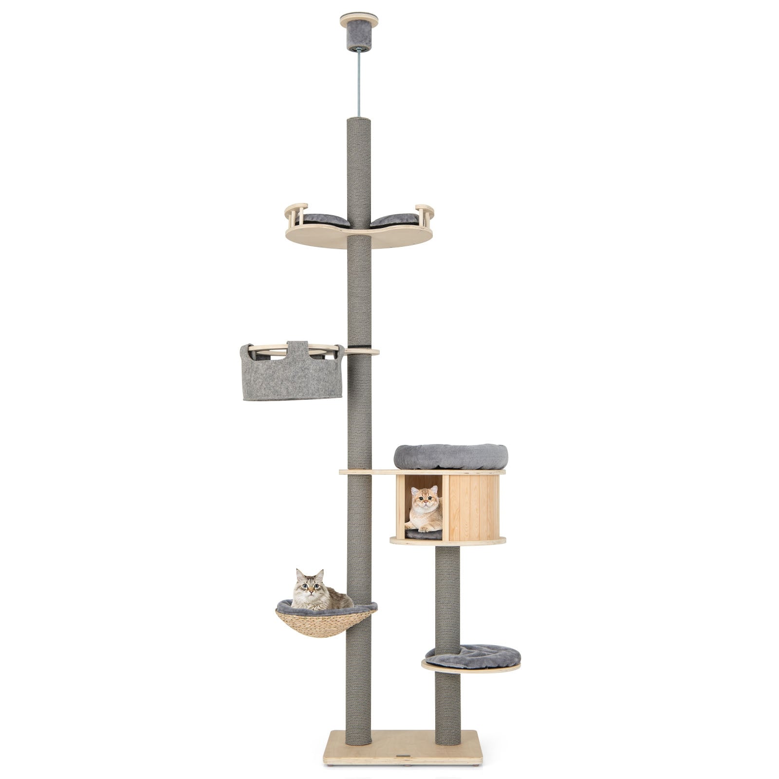 6-tier Floor-to-Ceiling Cat Tree 100-110 Inches Adjustable Height, Natural Cat Trees Condos & Scratchers Natural at Gallery Canada