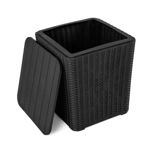 Outdoor Resin Storage Side Table, Removable Lid, Wicker Accent, Black Coffee Tables Black at Gallery Canada