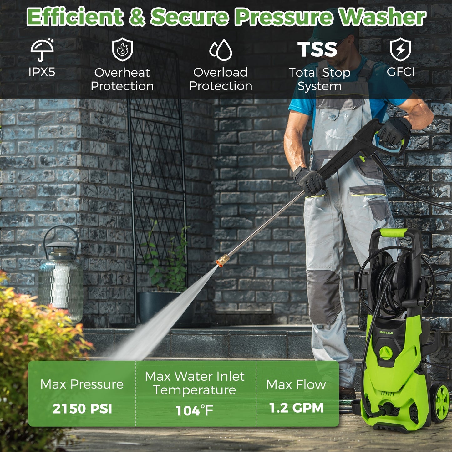 2150PSI Electric Pressure Washer 1.2GPM with 4 Quick Connect Nozzles and Foam Cannon, Green Pressure Washers at Gallery Canada