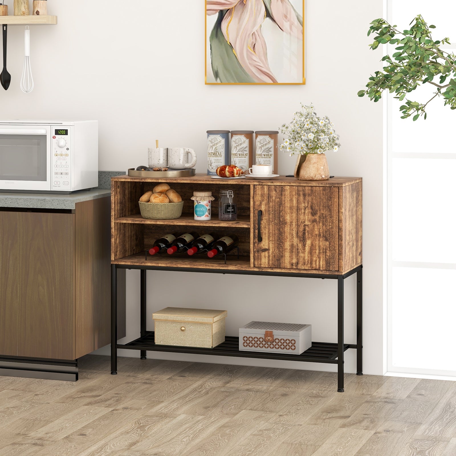 Buffet Sideboard Coffee Bar Cabinet with Power Outlets and USB Ports, Rustic Brown Sideboards Cabinets & Buffets at Gallery Canada