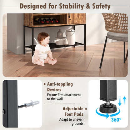 Buffet Sideboard Coffee Bar Cabinet with Power Outlets and USB Ports, Rustic Brown Sideboards Cabinets & Buffets at Gallery Canada