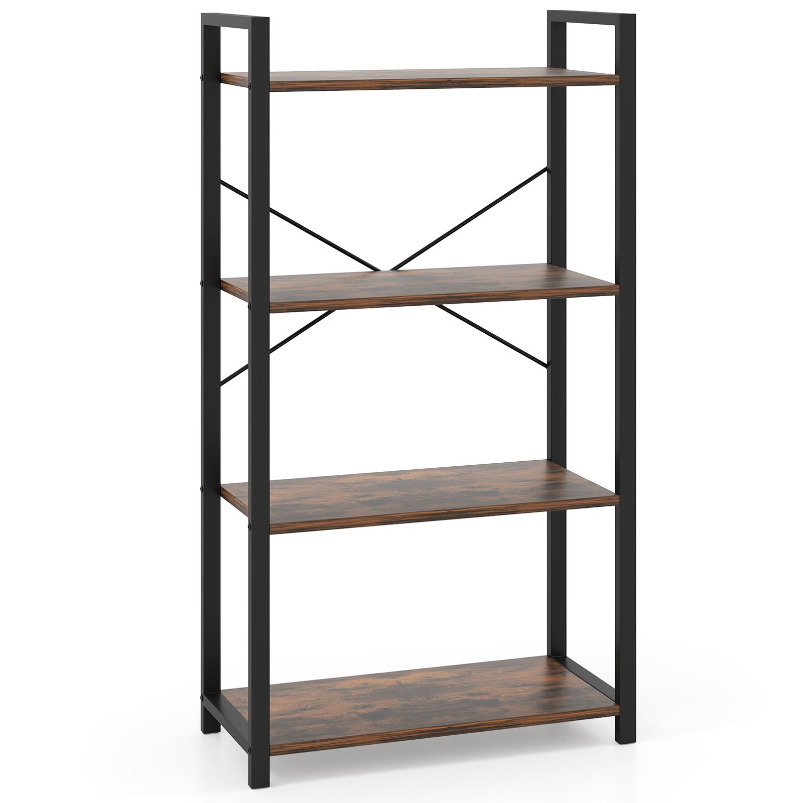 4-Tier Bookshelf, Heavy Duty Metal Frame, Industrial Display Shelf, Rustic Brown Bookcases Rustic Brown at Gallery Canada