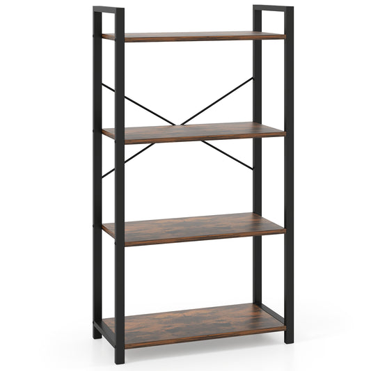 4-Tier Bookshelf, Heavy Duty Metal Frame, Industrial Display Shelf, Rustic Brown Bookcases Rustic Brown at Gallery Canada