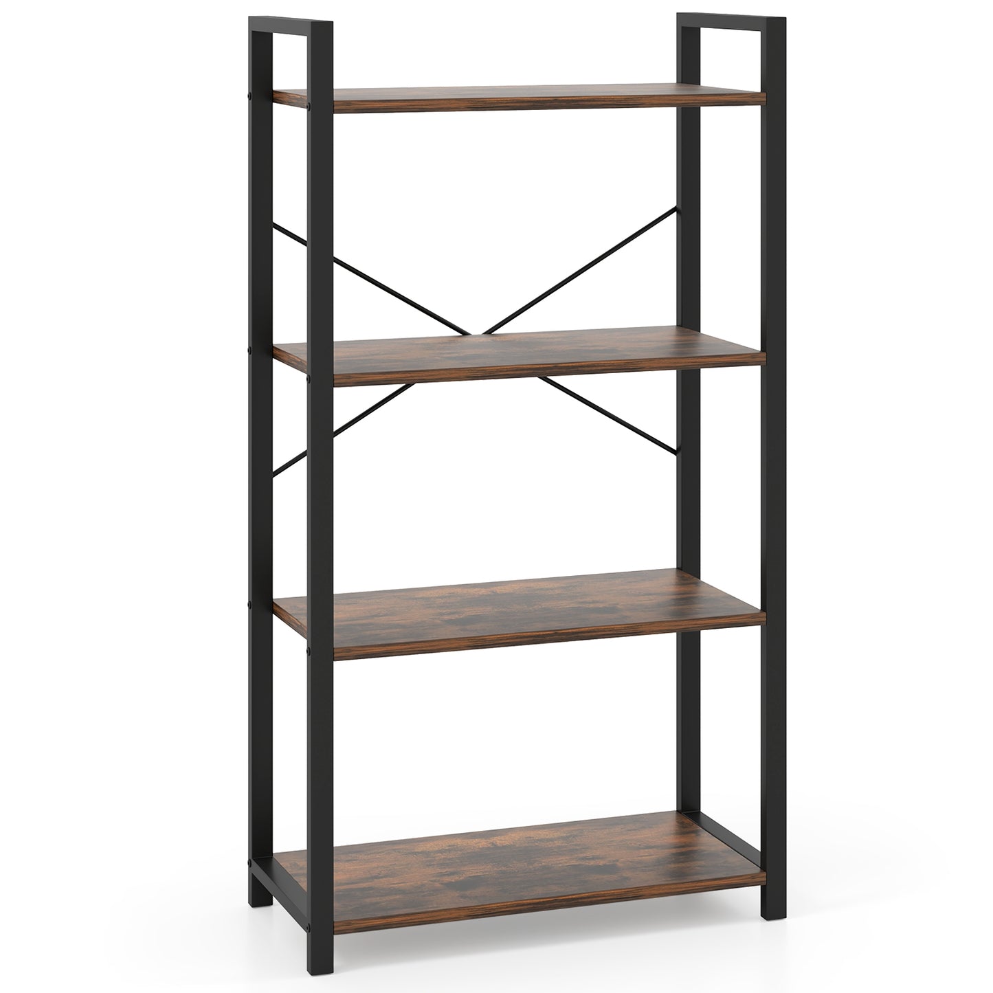 4-Tier Bookshelf with Heavy Duty Metal Frame Industrial Display Shelf, Rustic Brown Bookcases Rustic Brown at Gallery Canada