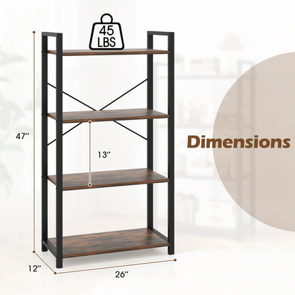 4-Tier Bookshelf with Heavy Duty Metal Frame Industrial Display Shelf, Rustic Brown Bookcases at Gallery Canada
