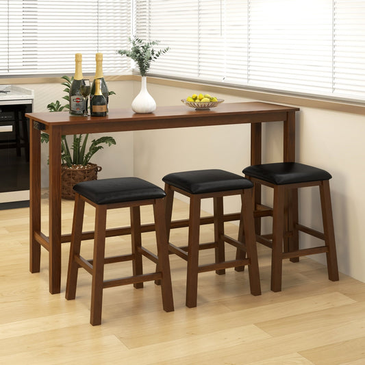 4-Piece Bar Table Set, Counter-Height Table, 3 PVC Leather Stools, Brown Dining Room Sets Brown at Gallery Canada