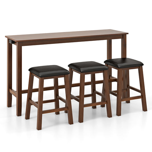 4-Piece Bar Table Set, Counter-Height Table, 3 PVC Leather Stools, Brown Dining Room Sets Brown at Gallery Canada