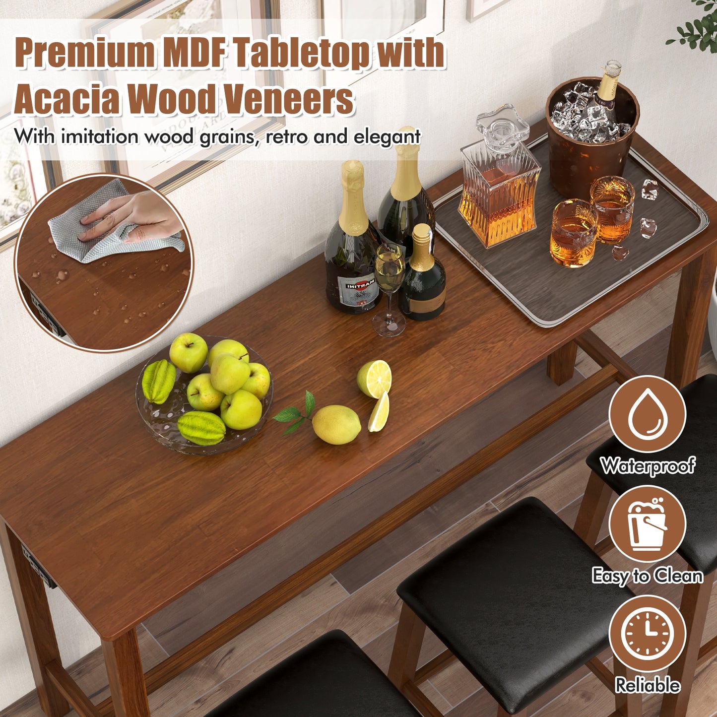 4-Piece Bar Table Set, Counter-Height Table, 3 PVC Leather Stools, Brown Dining Room Sets at Gallery Canada