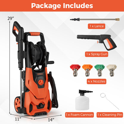 2150PSI Electric Pressure Washer 1.2GPM with 4 Quick Connect Nozzles and Foam Cannon, Orange Pressure Washers at Gallery Canada