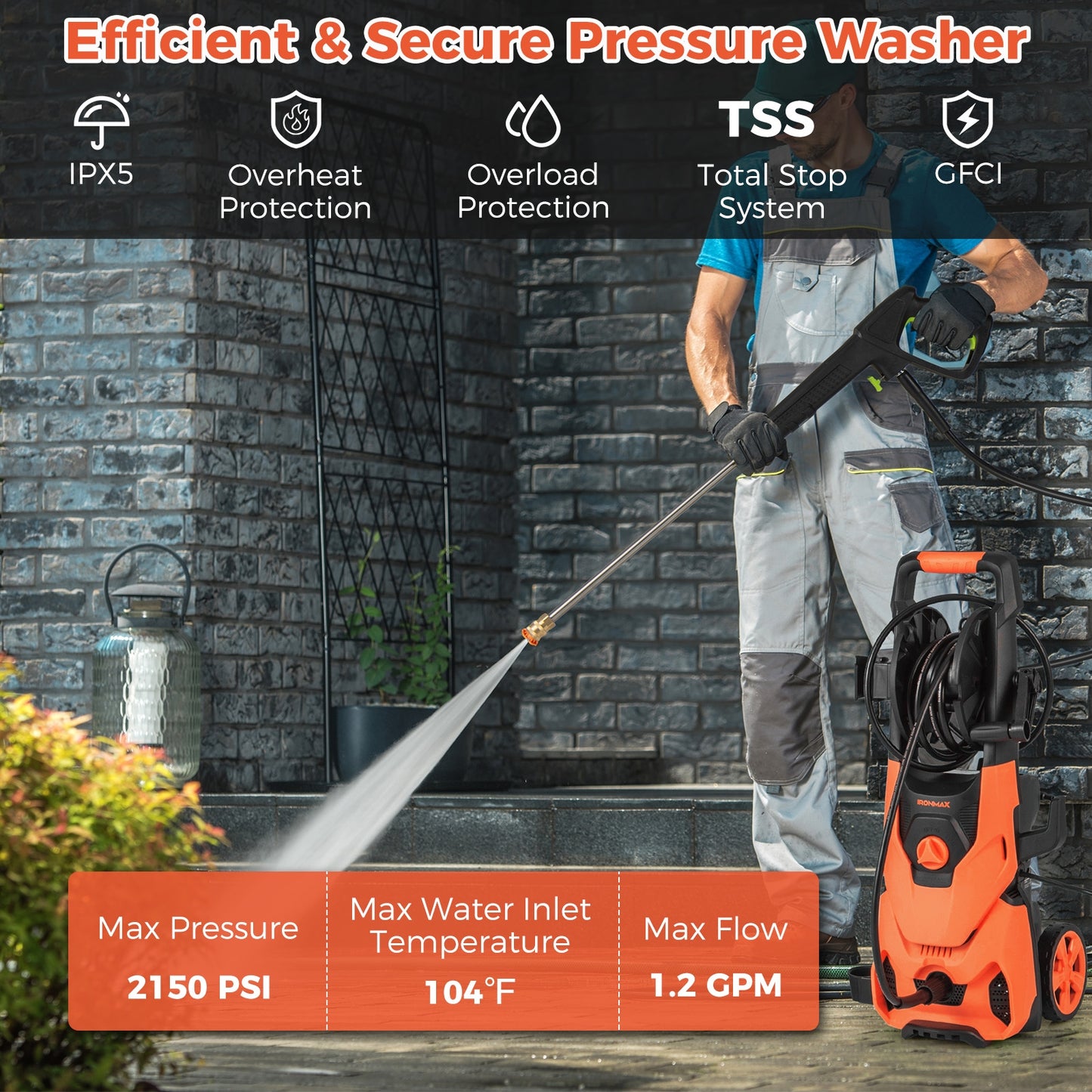 2150PSI Electric Pressure Washer 1.2GPM with 4 Quick Connect Nozzles and Foam Cannon, Orange Pressure Washers at Gallery Canada