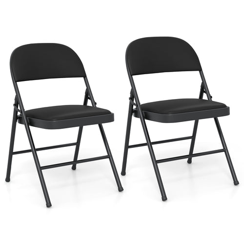 2 Pack Folding Chairs with Metal Frame and PVC Leather for Indoor Outdoor, Black