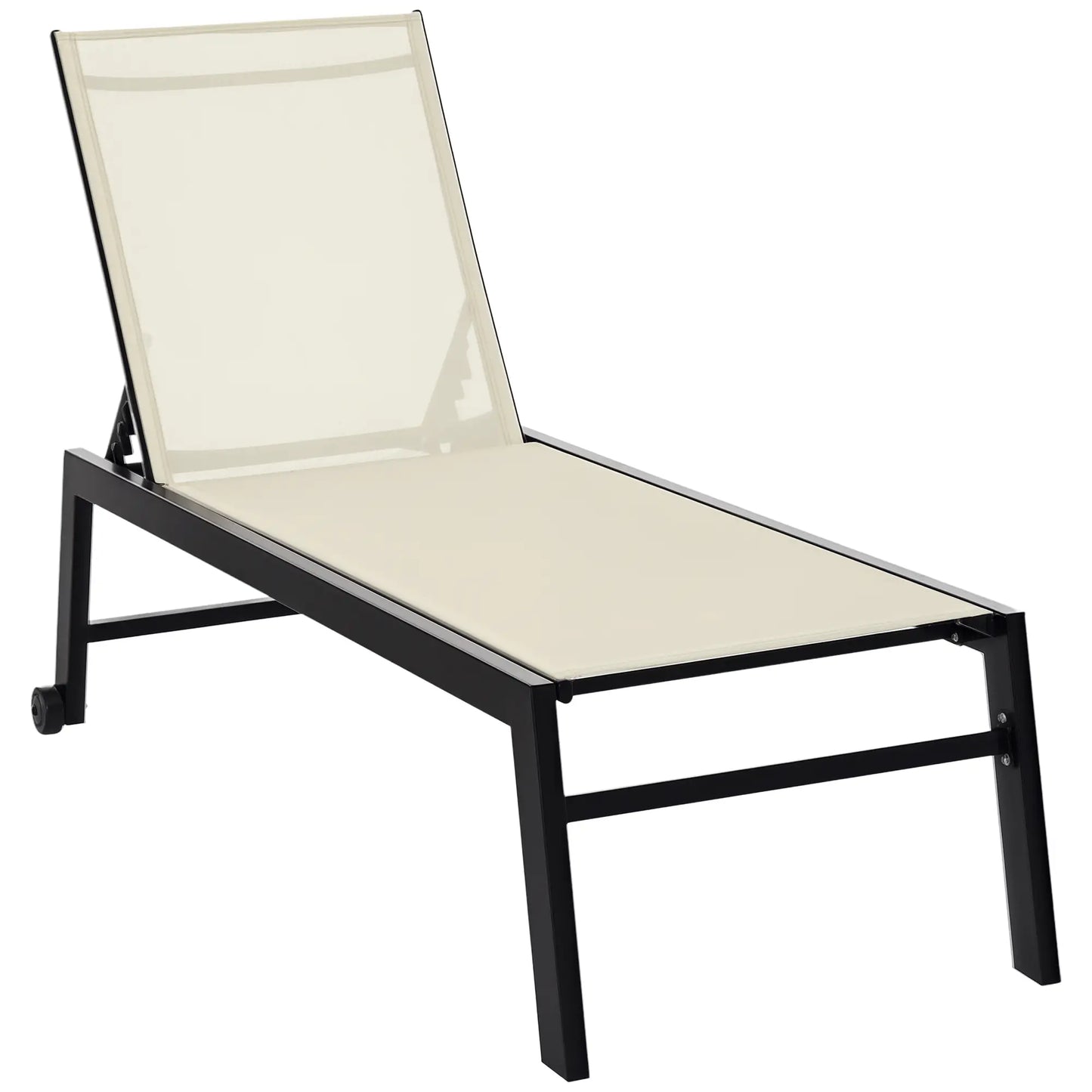 Outdoor Lounge Chair, 5-Position Reclining Backrest, 2 Wheels, Cream White Lounger Chairs Cream White, Black at Gallery Canada