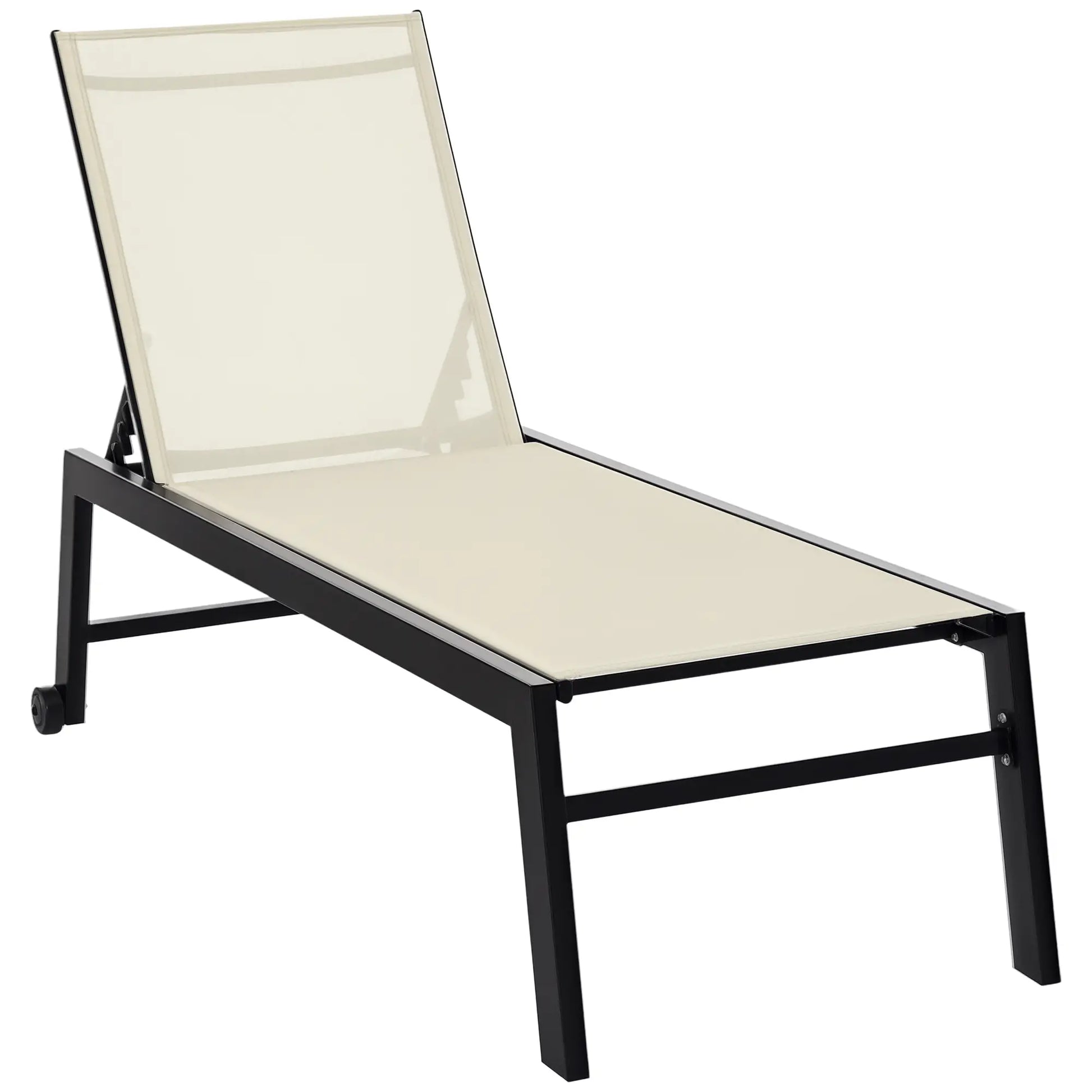 Outdoor Lounge Chair, 5-Position Reclining Backrest, 2 Wheels, Cream White Lounger Chairs Cream White, Black at Gallery Canada