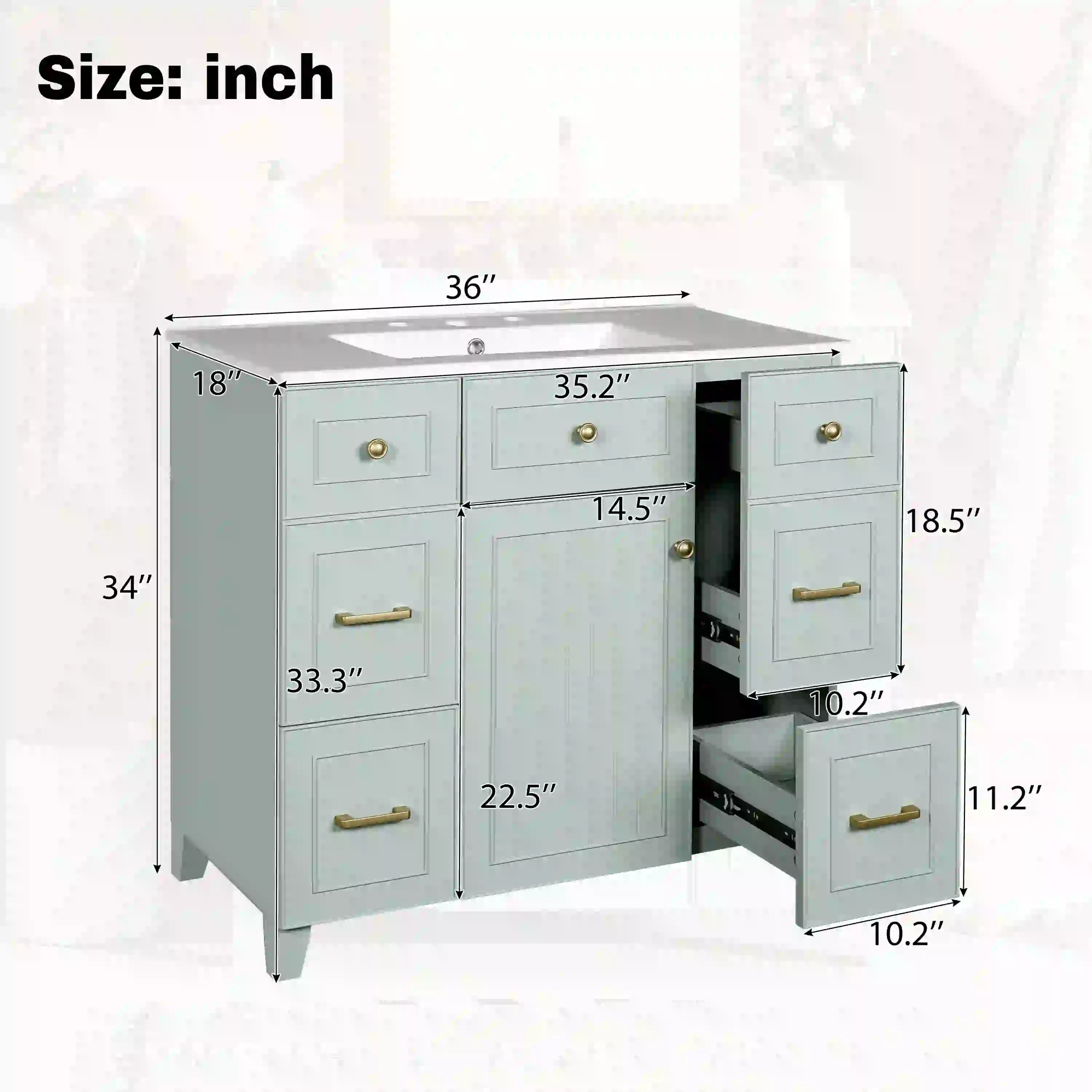 Bathroom Vanity, Ceramic Sink, Soft-Close Doors, 36