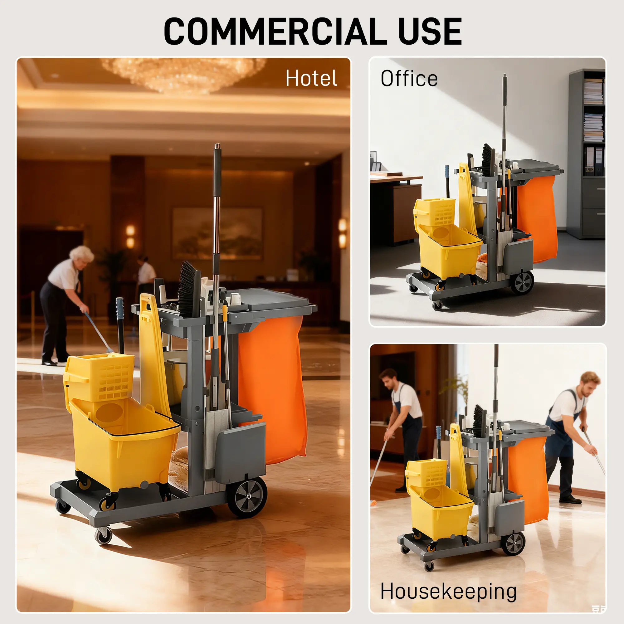 Commercial Janitorial Cart, 3 Tier Shelves, Grey Household Supplies at Gallery Canada