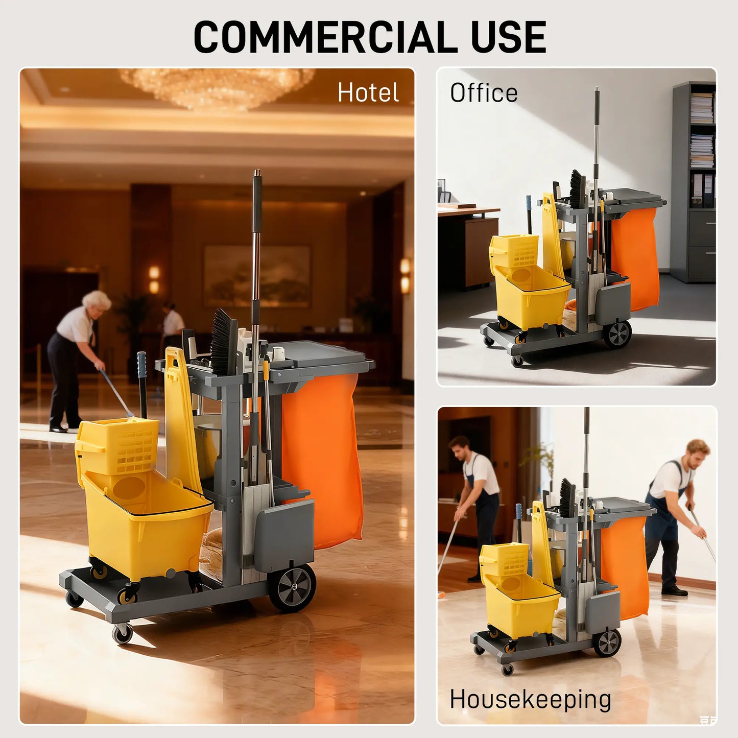 Commercial Janitorial Cart, 3 Tier Shelves, Grey Household Supplies at Gallery Canada