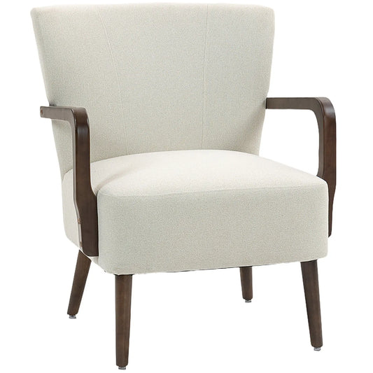 Accent Chair, Wooden Legs, Linen Fabric, Thick Padding, Cream White Accent Chairs Cream White, Brown at Gallery Canada