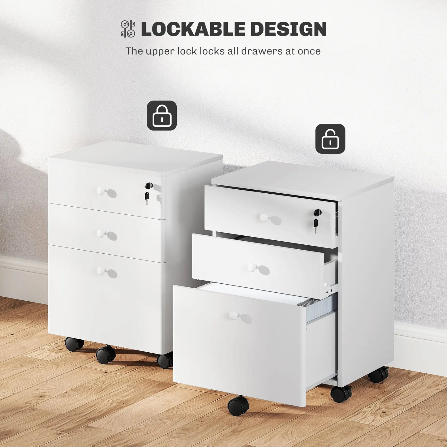 3-Drawer Small Filing Cabinet with Lock, Vertical Office Storage, White Office Cabinets & Cupboards at Gallery Canada