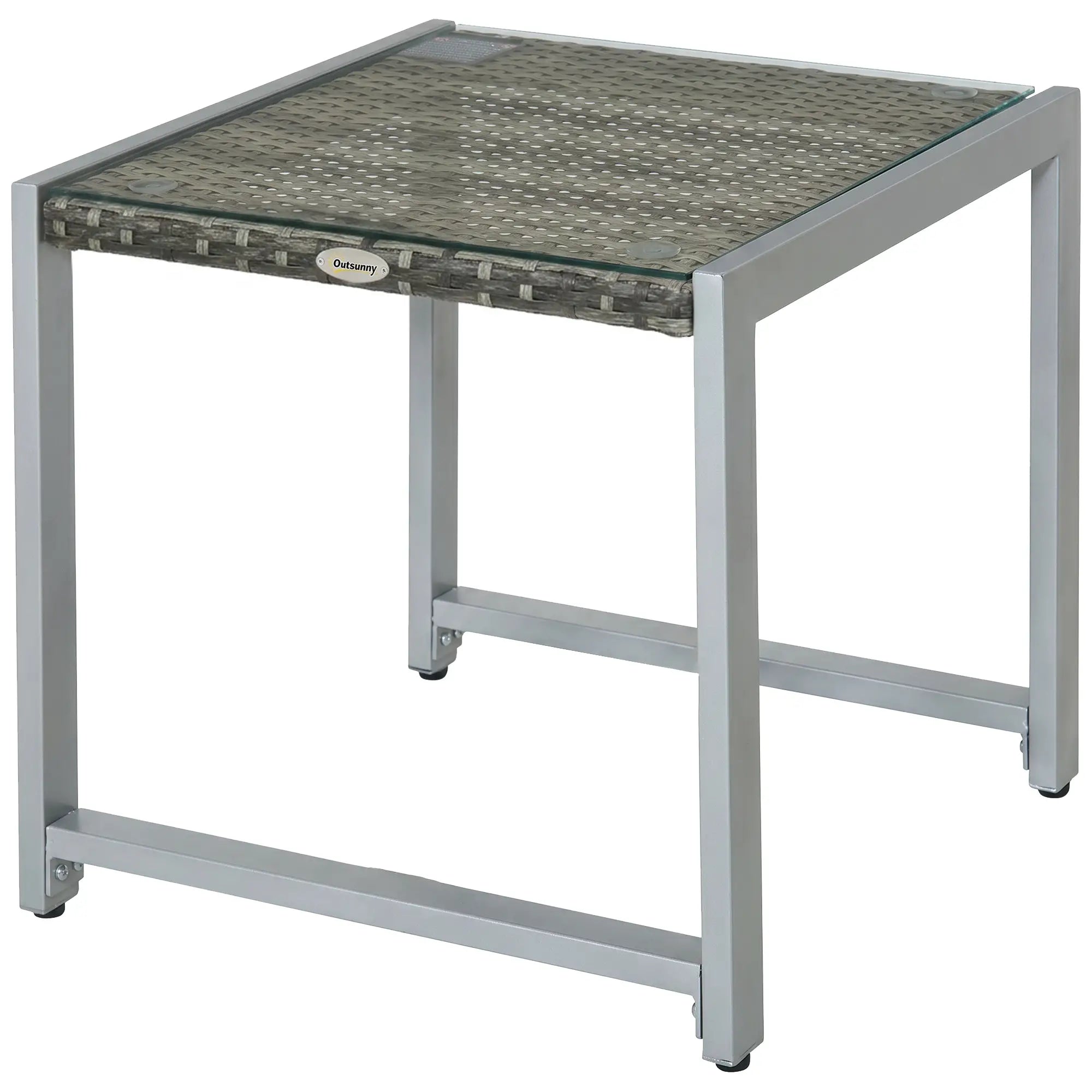 Rattan Coffee Table, Wicker Patio Side Table, Tempered Glass Top, Aluminum Frame, Gray Patio Side Tables Grey at Gallery Canada