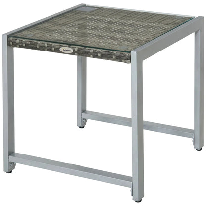 Rattan Coffee Table, Wicker Patio Side Table, Tempered Glass Top, Aluminum Frame, Gray Patio Side Tables Grey at Gallery Canada