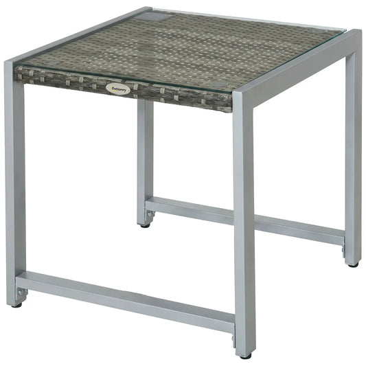 Rattan Coffee Table, Wicker Patio Side Table, Tempered Glass Top, Aluminum Frame, Gray Patio Side Tables Grey at Gallery Canada