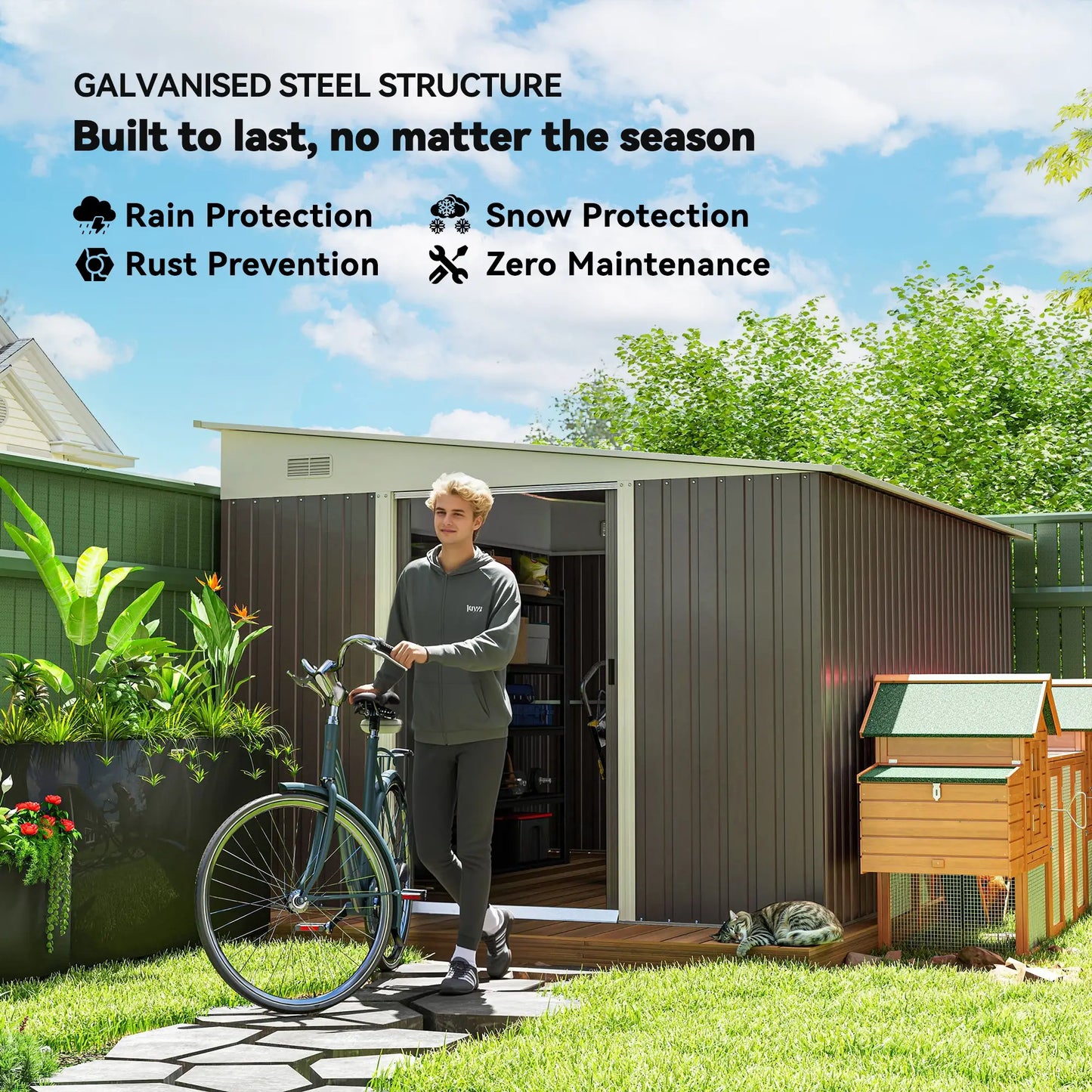 11' x 9' Steel Garden Storage Shed, Outdoor Metal Tool House, Grey Sheds at Gallery Canada