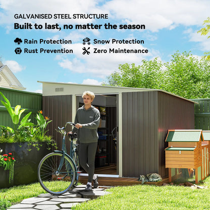 11' x 9' Steel Garden Storage Shed, Outdoor Metal Tool House, Grey Sheds at Gallery Canada