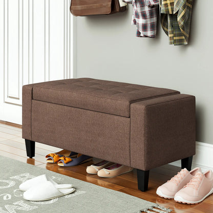 Storage Ottoman Bench, Linen Upholstered, Tufted, Brown Storage Ottomans & Benches at Gallery Canada