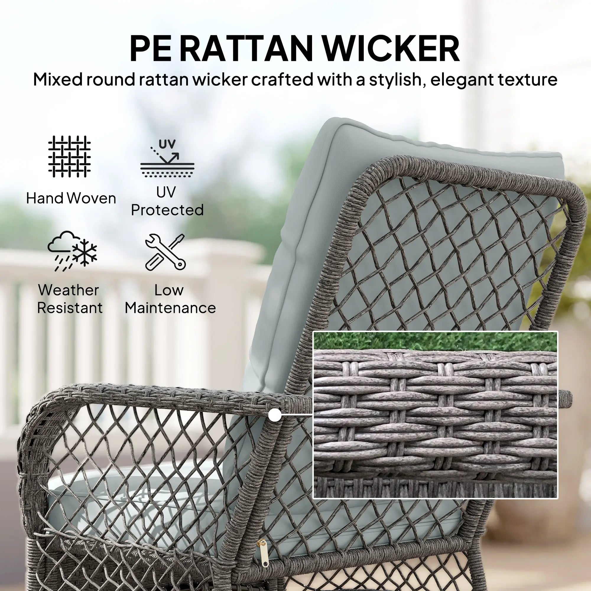 3 Piece Wicker Patio Furniture, Rocking Bistro Set, High Back Rocking Chairs, 2-Tier Glass Table, Light Grey Bistro Sets at Gallery Canada