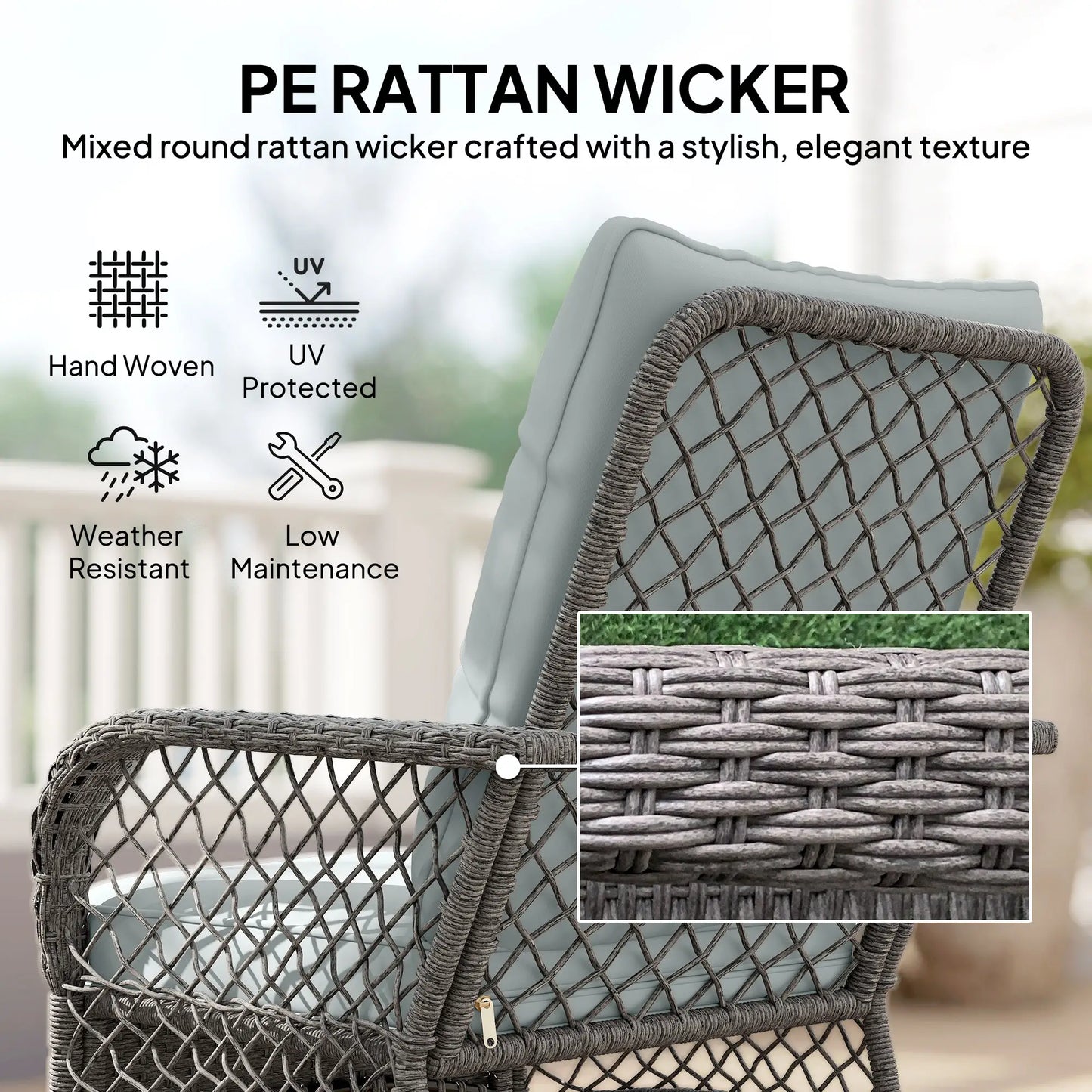 3 Piece Wicker Patio Furniture, Rocking Bistro Set, High Back Rocking Chairs, 2-Tier Glass Table, Light Grey Bistro Sets at Gallery Canada