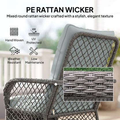 3 Piece Wicker Patio Furniture, Rocking Bistro Set, High Back Rocking Chairs, 2-Tier Glass Table, Light Grey Bistro Sets at Gallery Canada