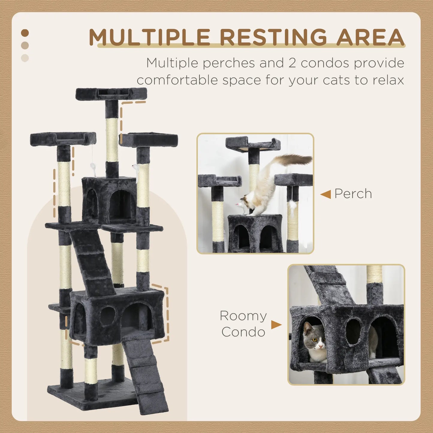 68-Inch Multi-Level Cat Scratching Tree, Kitty Activity Center, Charcoal Grey Cat Trees at Gallery Canada