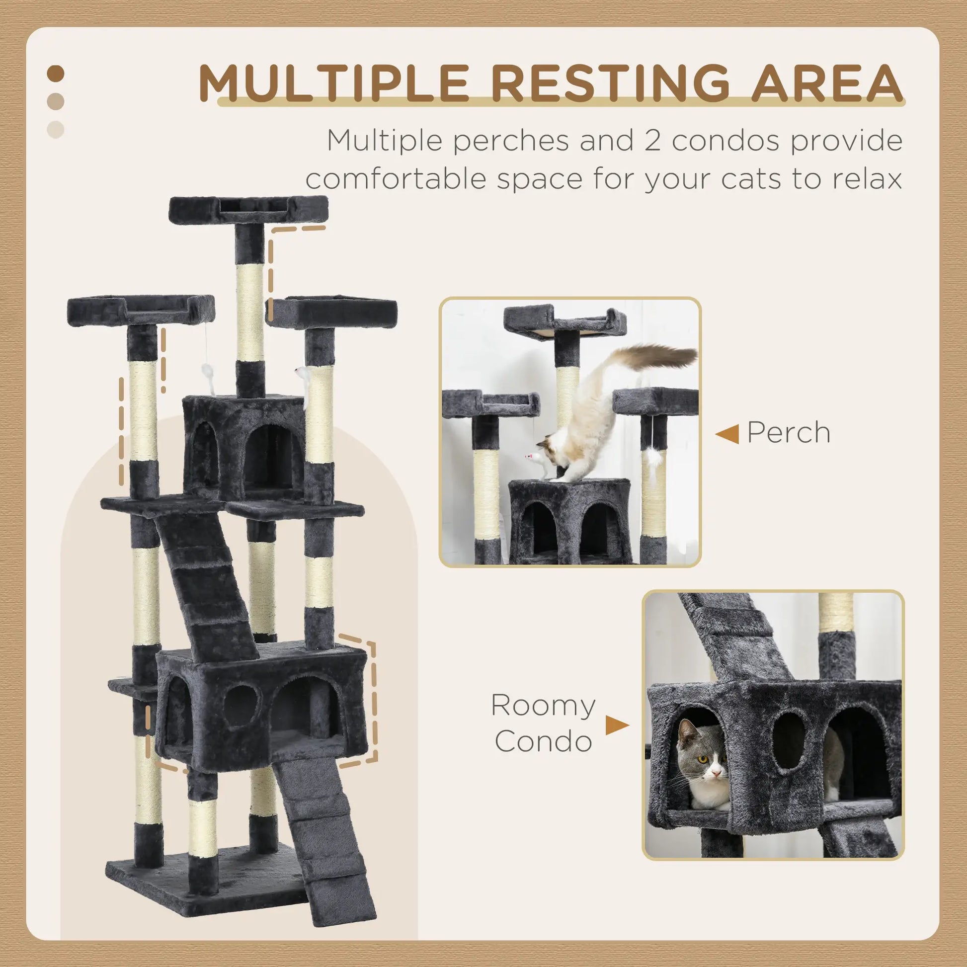 68-Inch Multi-Level Cat Scratching Tree, Kitty Activity Center, Charcoal Grey Cat Trees at Gallery Canada