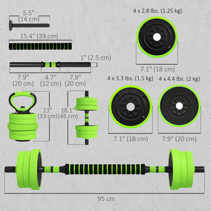 44lbs Adjustable Weight Dumbbell Set, Barbell, Kettlebell, Push Up Stand, Green Dumbbells & Barbells at Gallery Canada