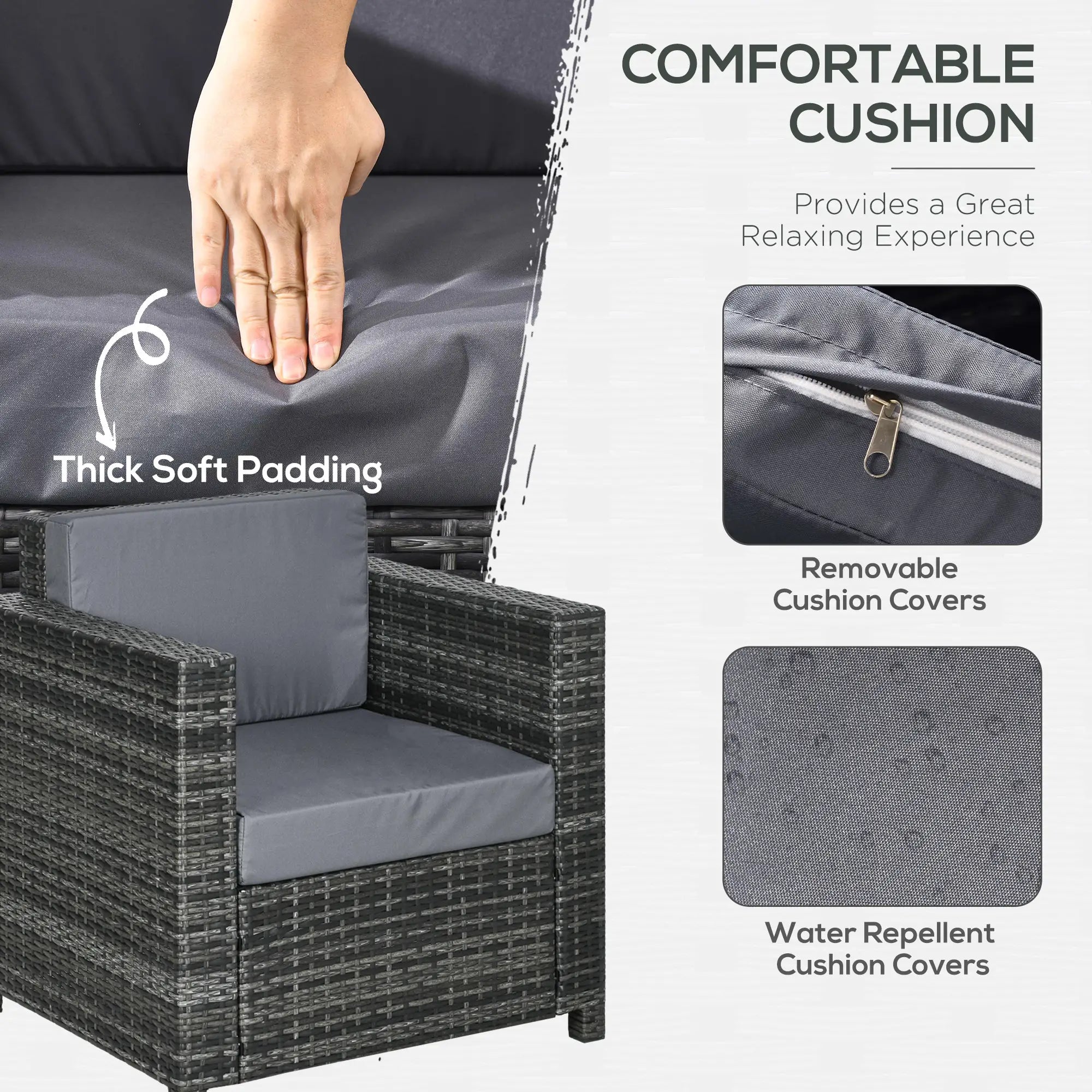 Outdoor Rattan Sofa, Patio Wicker Armchair with Cushions, Grey Patio Chairs at Gallery Canada